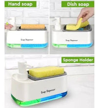 Hand and Dish Soap Dispenser Set for Kitchen, Dual Soap Dispenser with Sponge Holder, 3-in-1 Countertop Soap Pump Dispenser for Kitchen Sink, Useful Kitchen Gadgets - White